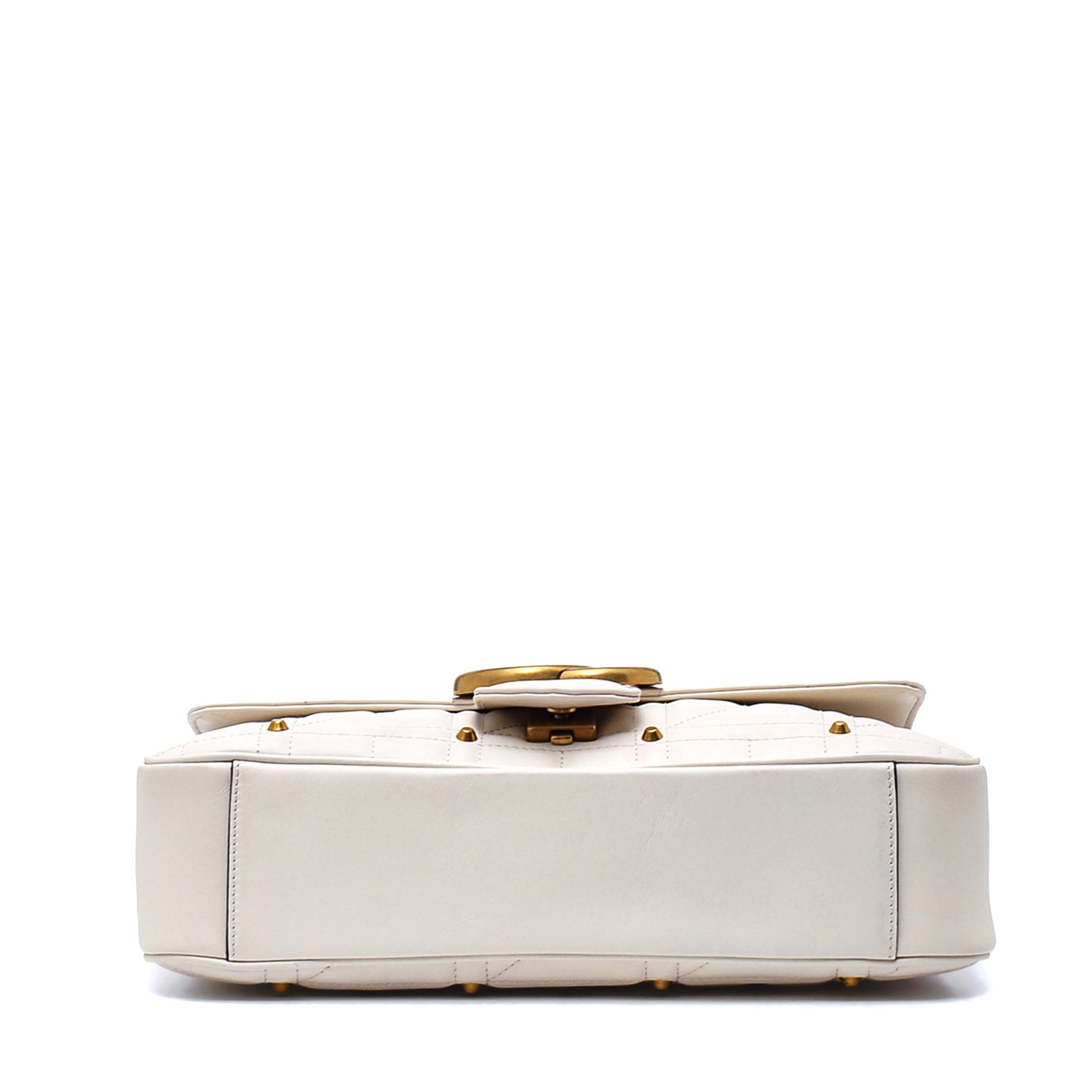 Gucci - White Marmont Matelasse Leather Studded Medium Flap Bag